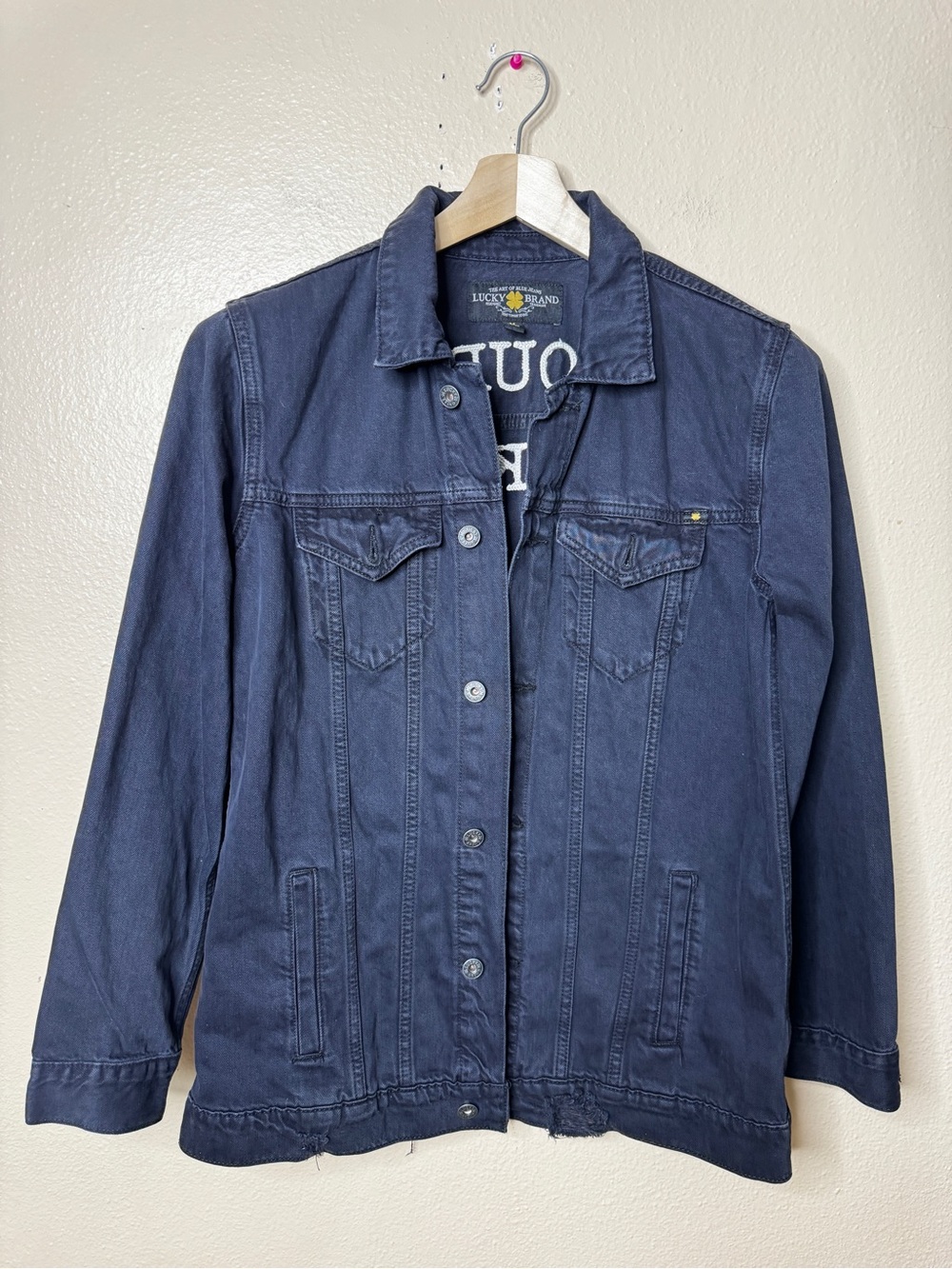 Lucky Brand Jacket Men's Medium Black Denim Distressed Trouble Maker Jacket